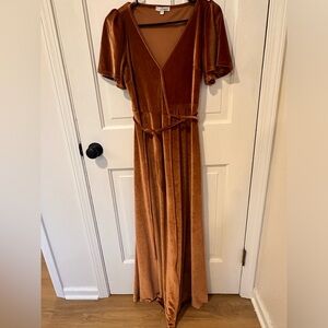 Baltic born short sleeve velvet wrap bridesmaid dress